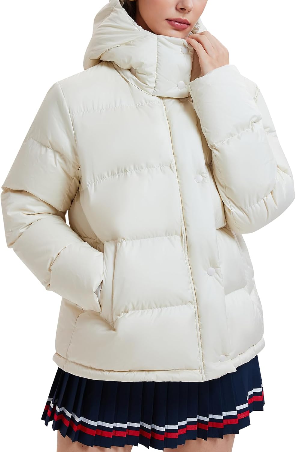AFZ 800 Fill Short Down Puffer Jacket, Relaxed Fit Lightweight Ski Winter Coat
