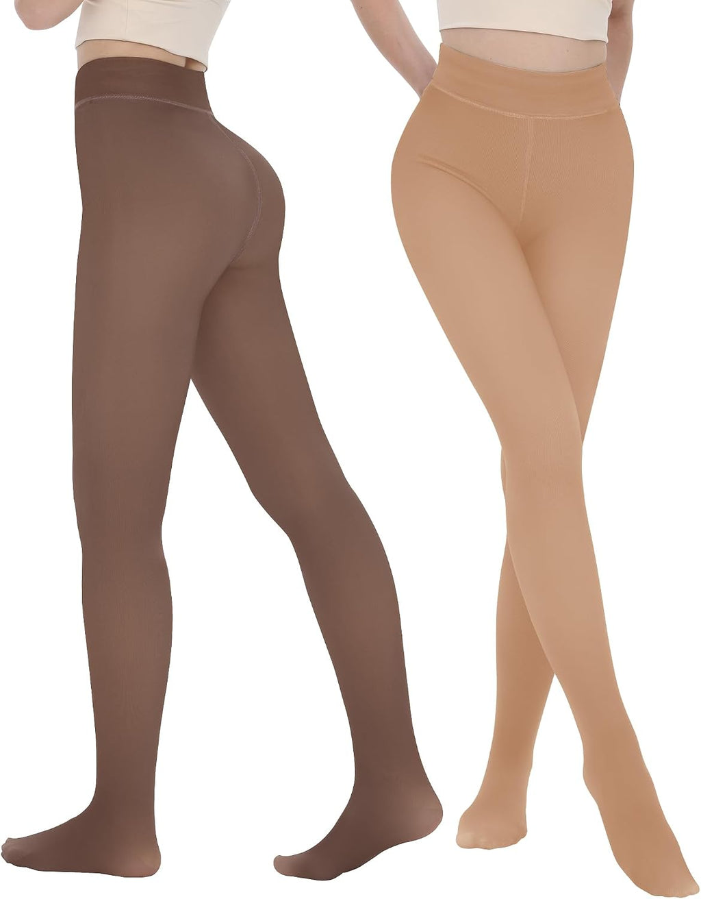 2 Pairs Fleece Lined Thermal Tights for Women - Warm Sheer Leggings for Winter