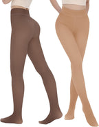 2 Pairs Fleece Lined Thermal Tights for Women - Warm Sheer Leggings for Winter
