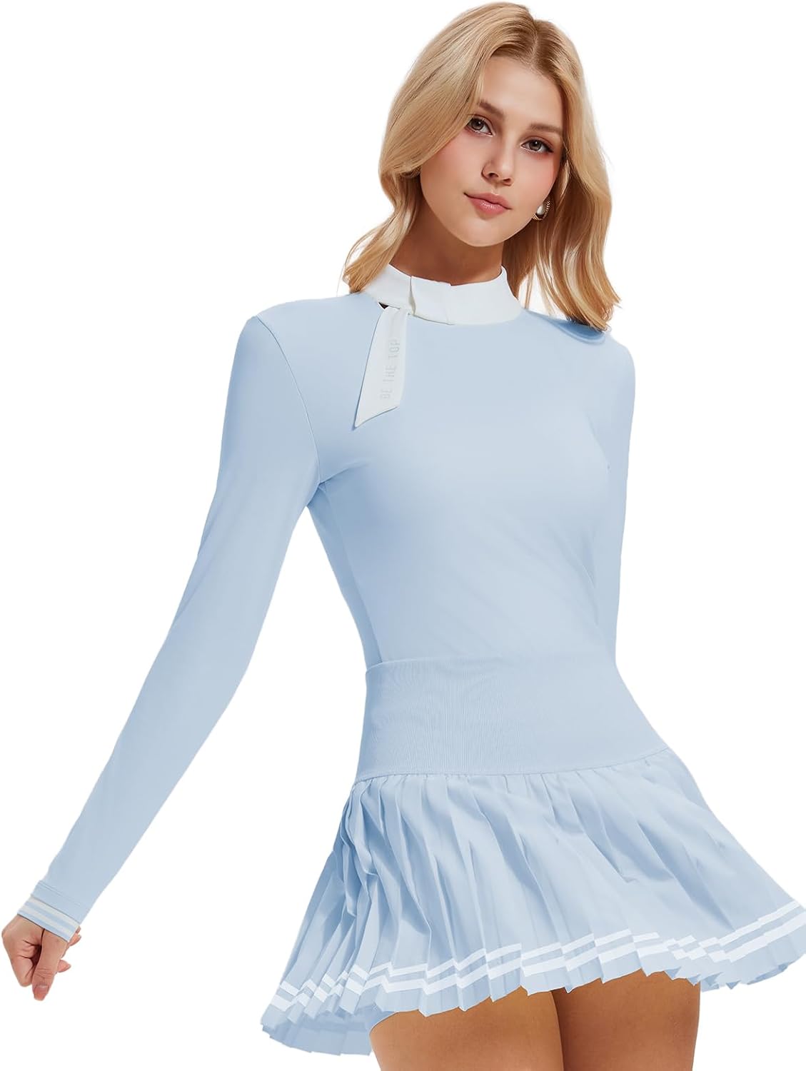 Women's 2 Piece Tennis Skirt Set - Zip Back Top & Pleated Skort with Pockets