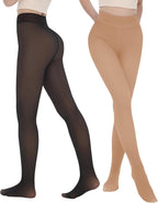 2 Pairs Fleece Lined Thermal Tights for Women - Warm Sheer Leggings for Winter