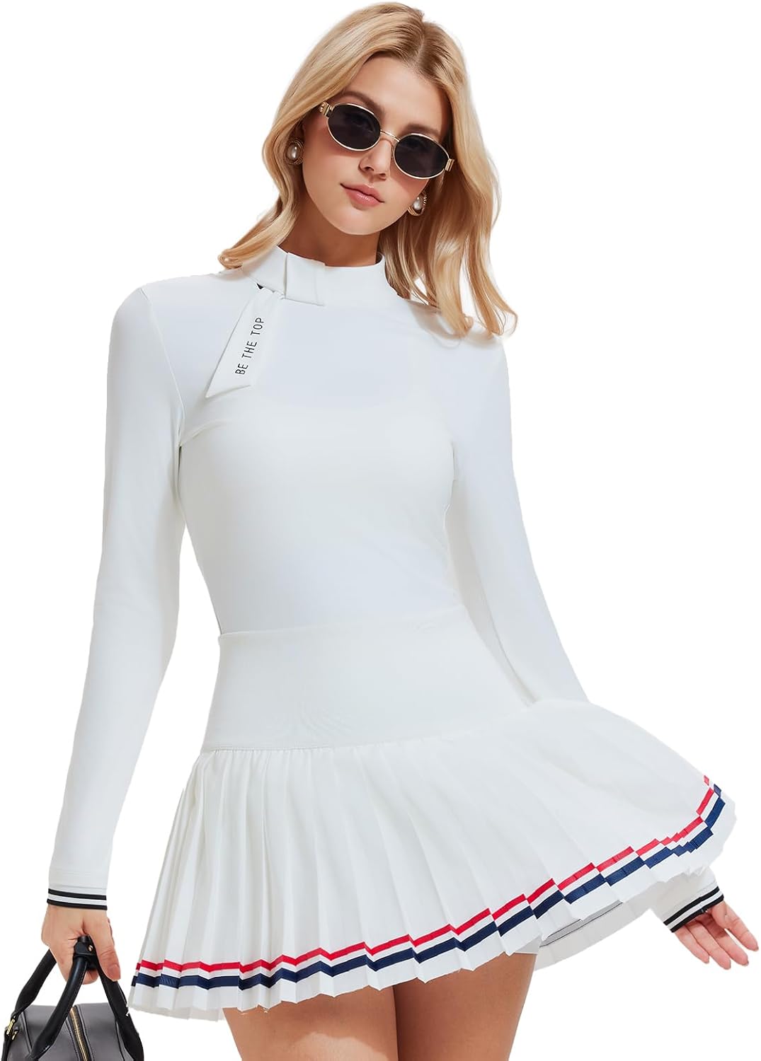 Women's 2 Piece Tennis Skirt Set - Zip Back Top & Pleated Skort with Pockets