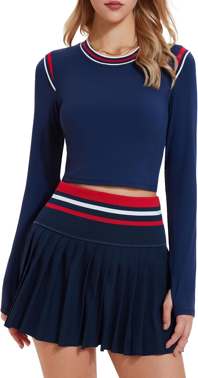 Two Piece Tennis Skirt Set for Women - High Waisted Pleated Athletic Golf Skirt with Pockets
