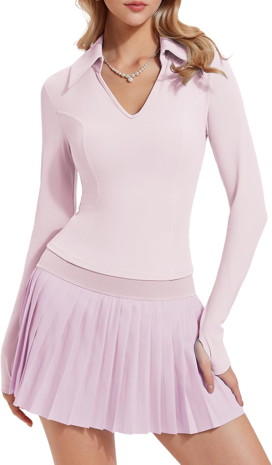 Two Piece Tennis Skirt Set for Women Racerback Color Block High Waisted Pleated Golf Outfits