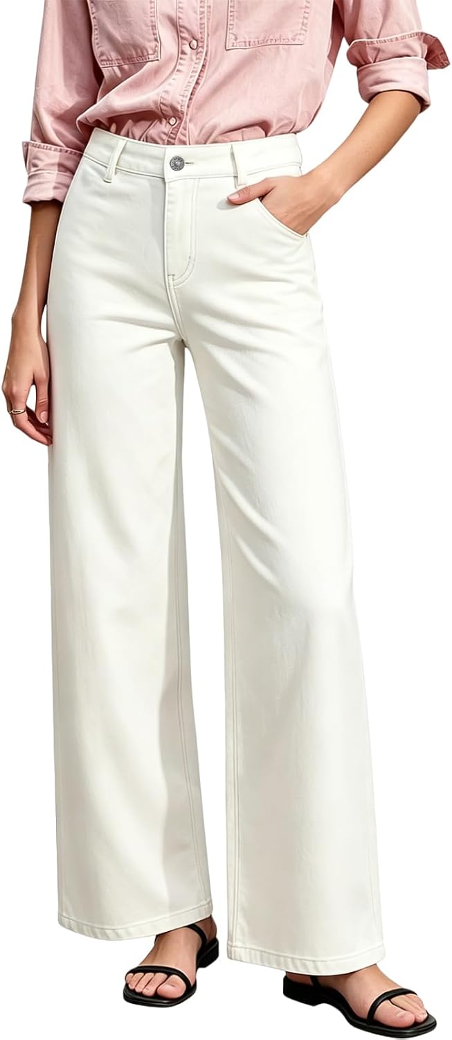 Mid-Low Rise Baggy Jeans Wide Leg for Women Distressed Stretchy Denim Pants