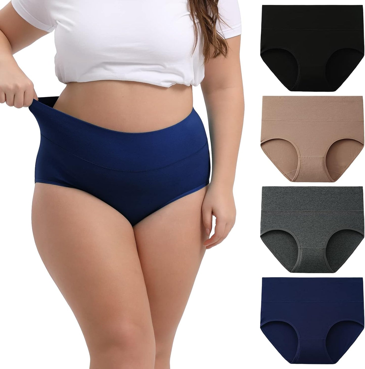 Women's Plus Size XL-6XL Cotton Underwear High Waisted Briefs Panties 4-Pack