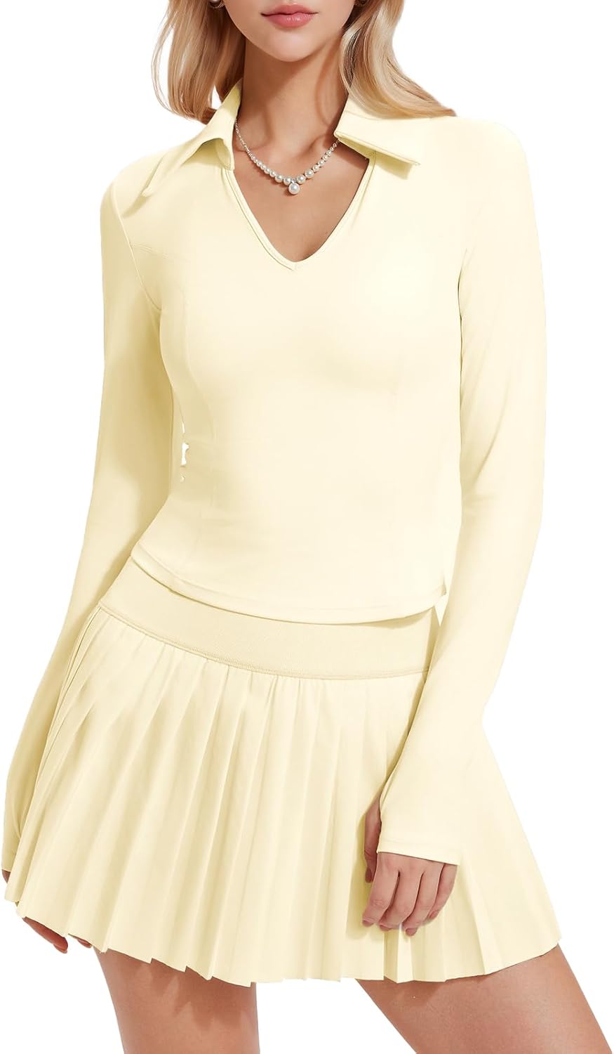 Two Piece Tennis Skirt Set for Women Racerback Color Block High Waisted Pleated Golf Outfits