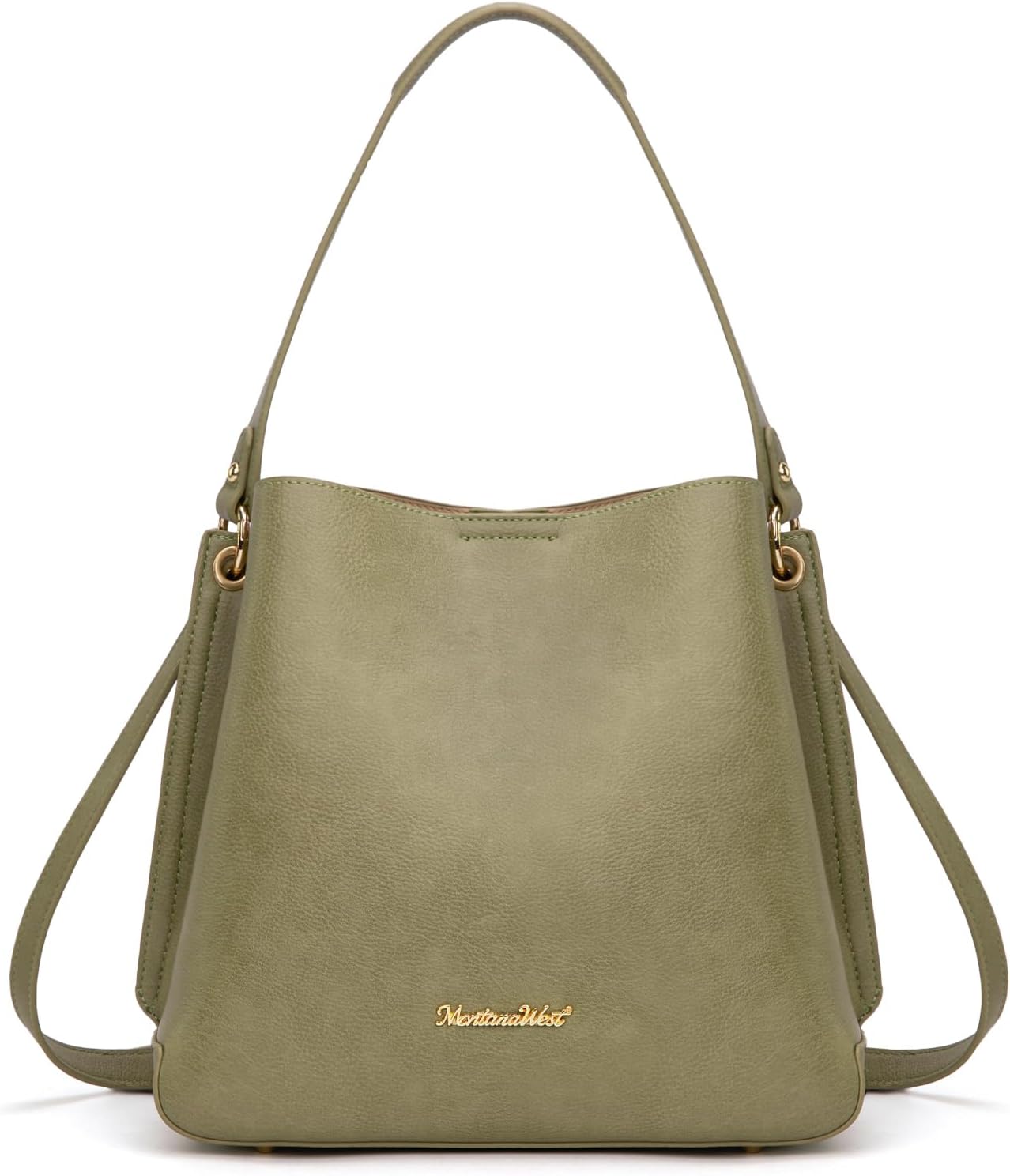 Medium Hobo Purse for Women - 3-Compartment Vegan Leather Bucket Bag with Crossbody Strap