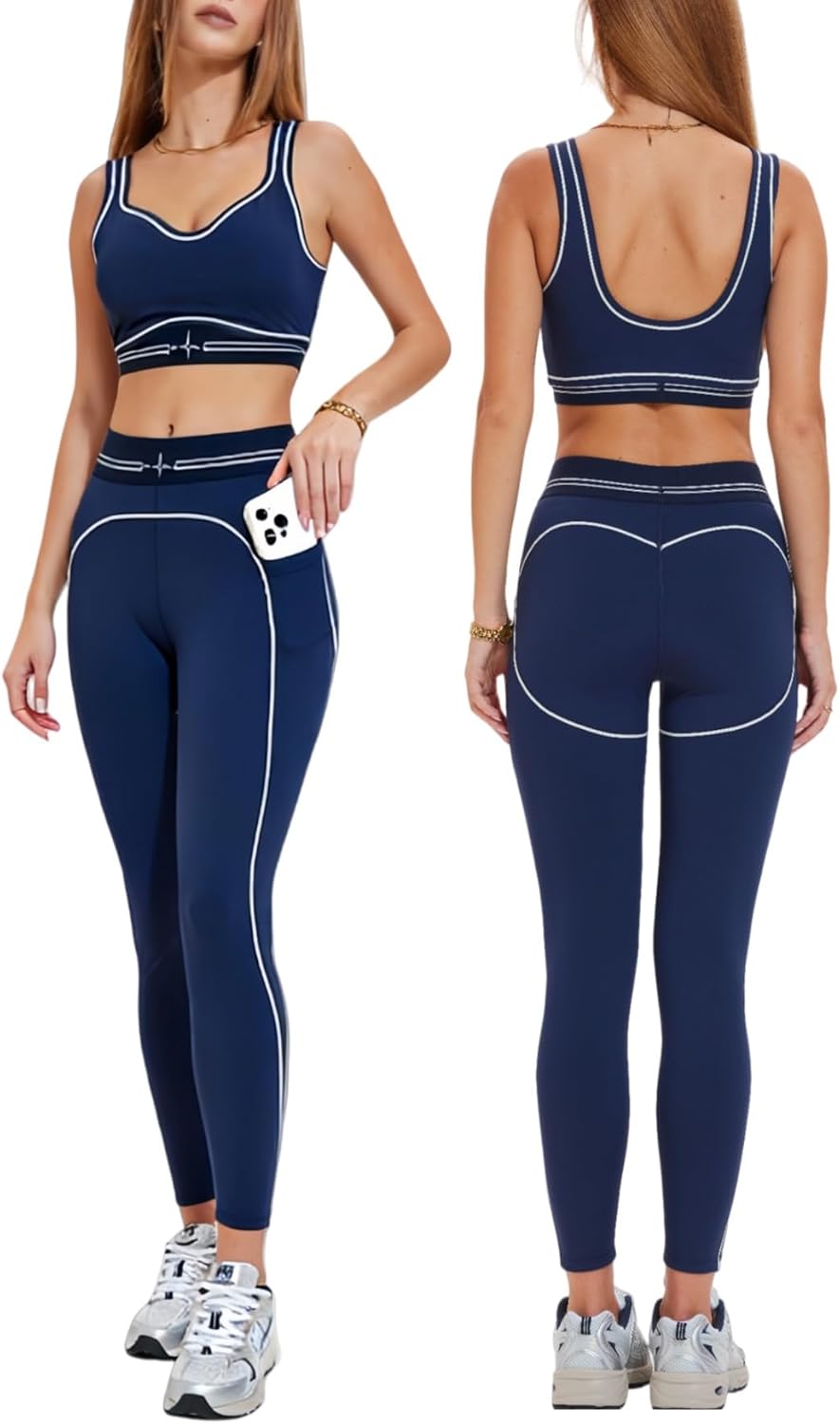 Yoga Sets for Women with Pockets - 2 Piece Workout Pilates Outfits Leggings and Sports Bra