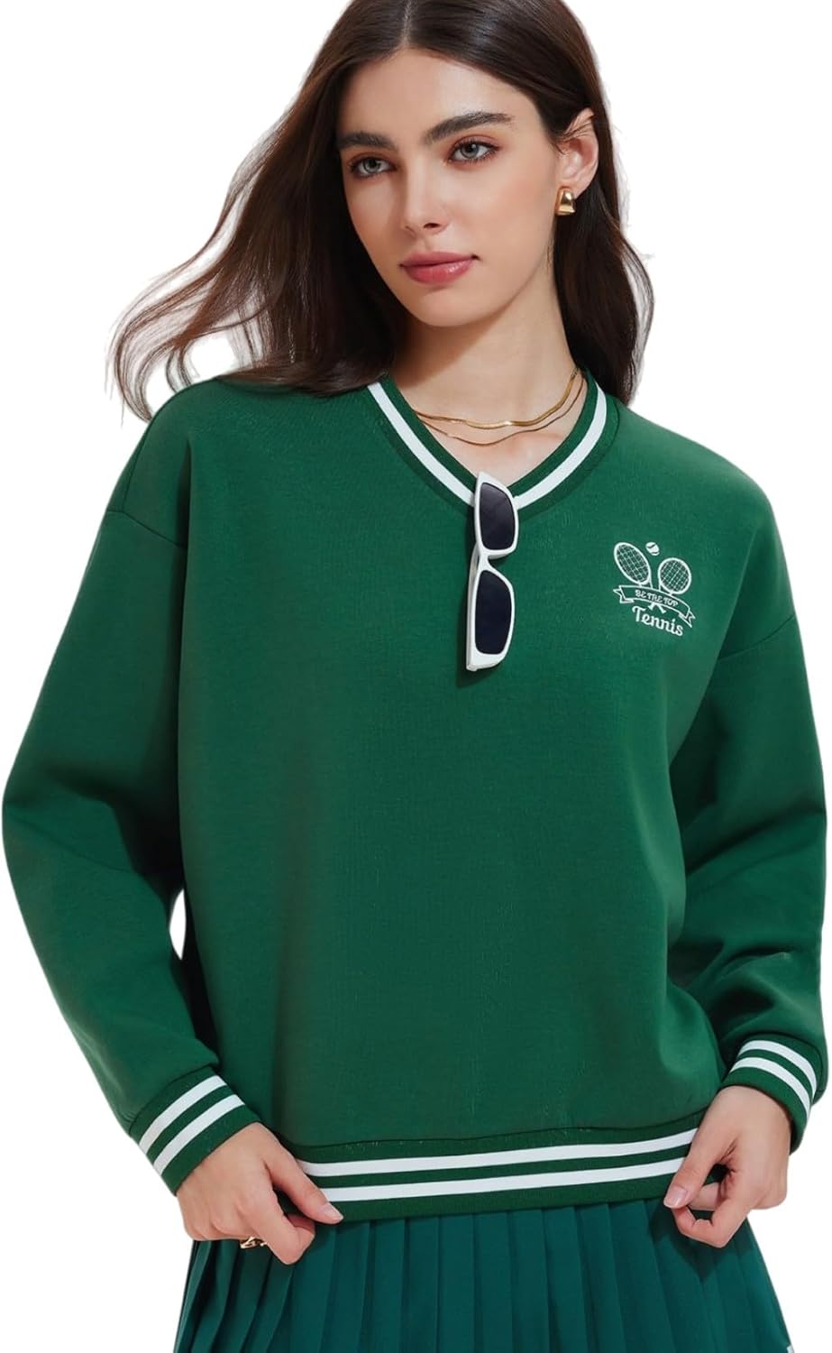 AFZ V Neck Sweatshirts for Women Loose Fit Soft Dressy Long Sleeve Pullover Sweater Tops Preppy Clothes