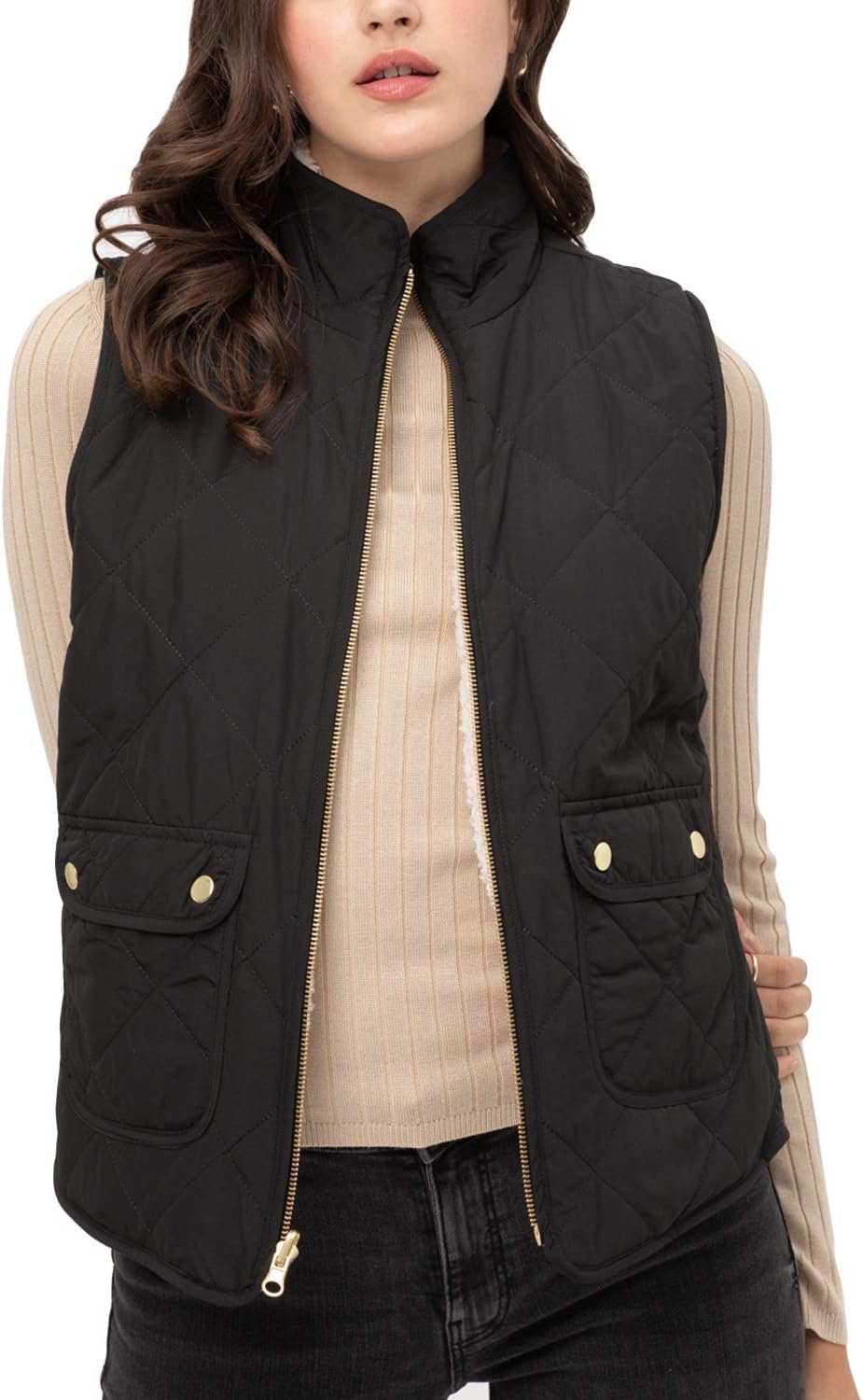 Women’s Quilted Vest - Reversible Lightweight Sleeveless Full Zip Up Faux Fur Lining Gilet Jacket with Pockets