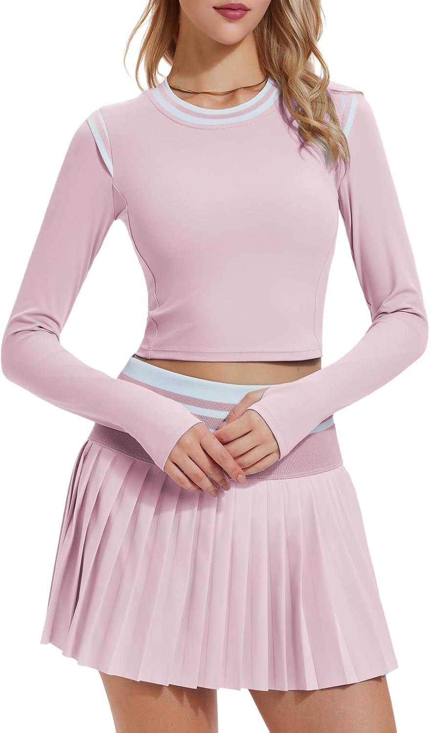 Two Piece Tennis Skirt Set for Women - High Waisted Pleated Athletic Golf Skirt with Pockets
