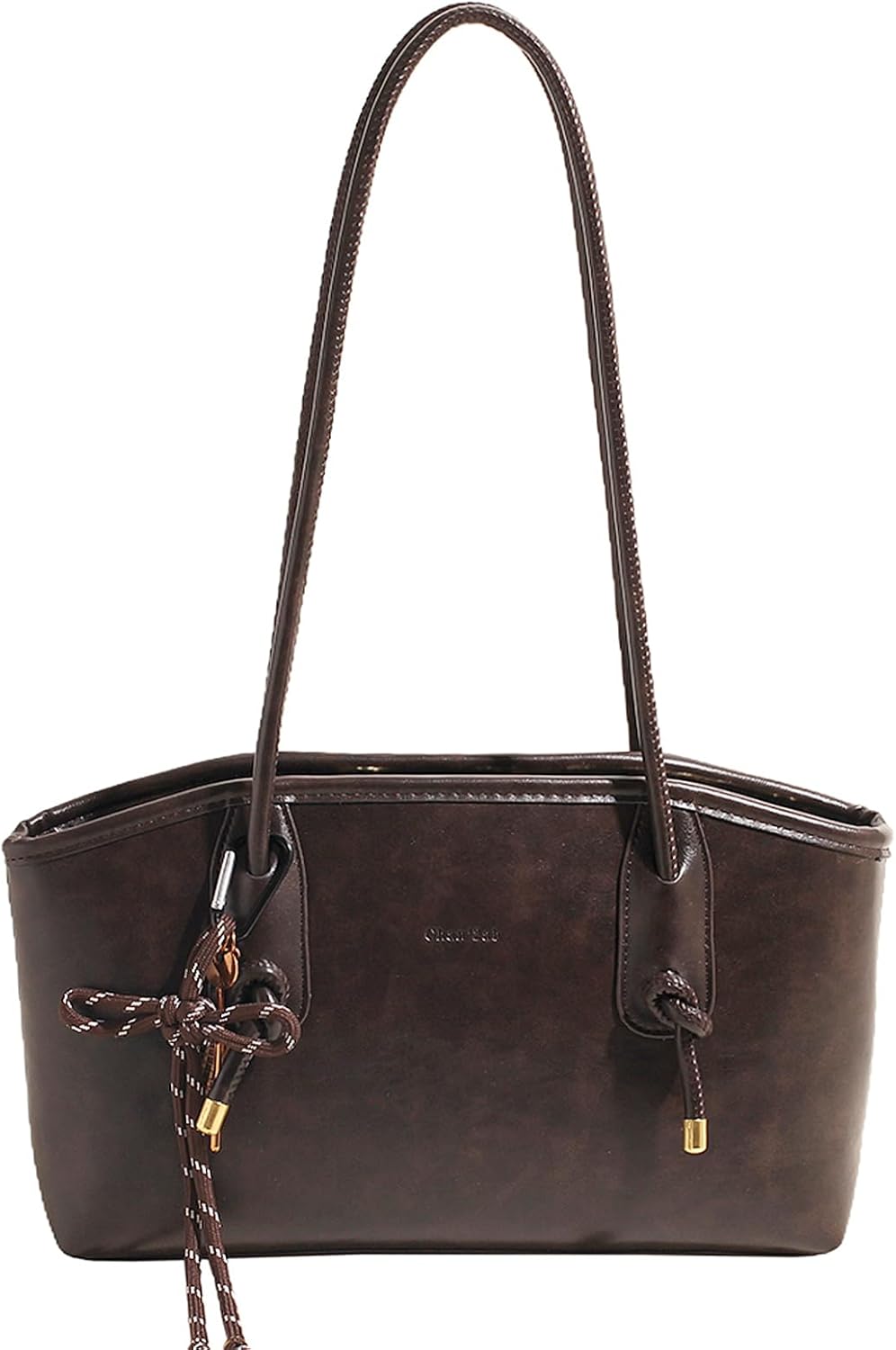 Vintage Brown Faux Leather Shoulder Bag - Fall Hobo Handbag with Cute Pendant