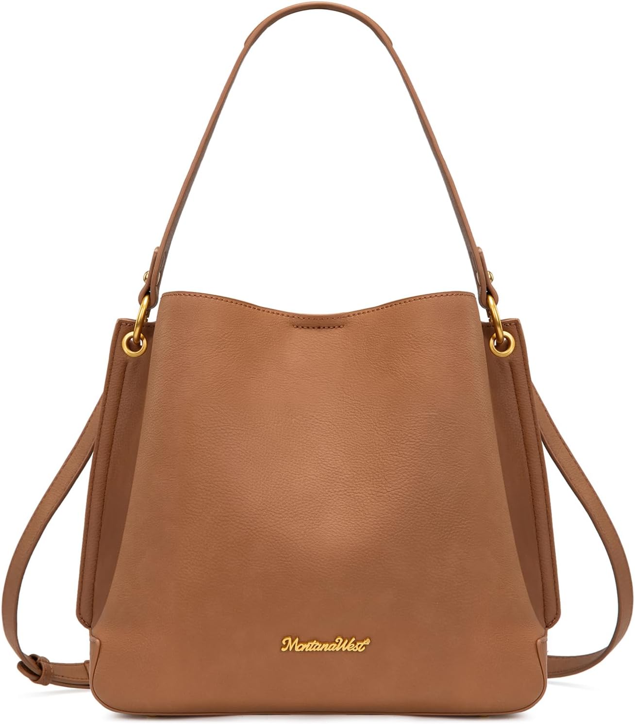 Medium Hobo Purse for Women - 3-Compartment Vegan Leather Bucket Bag with Crossbody Strap