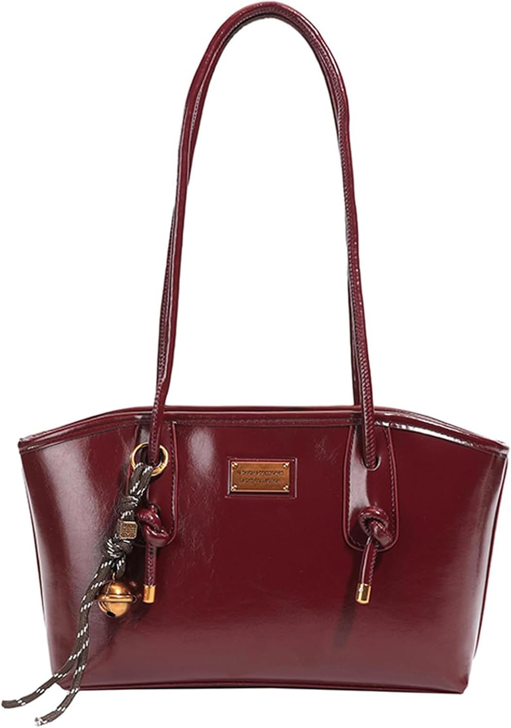 Vintage Brown Faux Leather Shoulder Bag - Fall Hobo Handbag with Cute Pendant