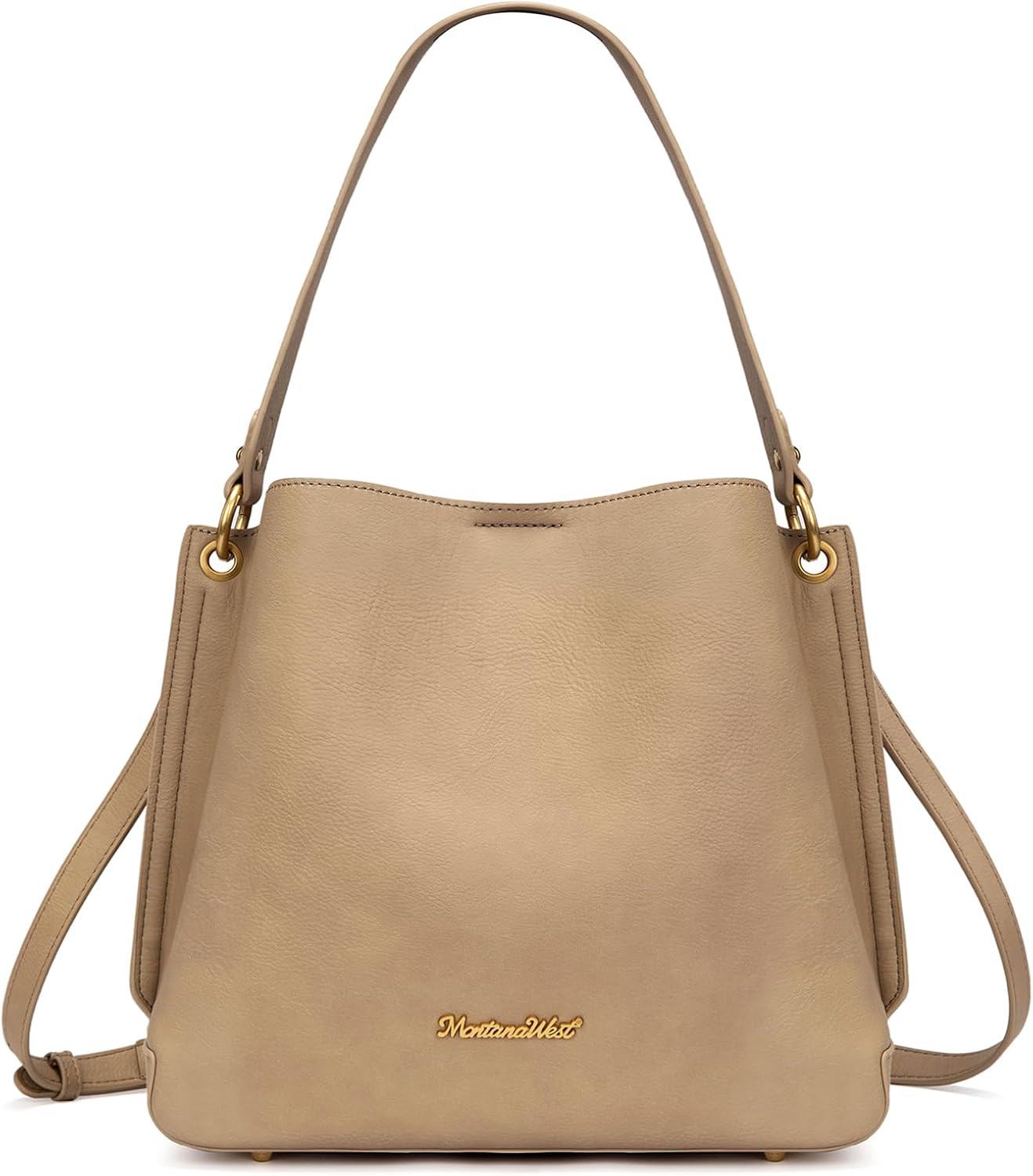 Medium Hobo Purse for Women - 3-Compartment Vegan Leather Bucket Bag with Crossbody Strap