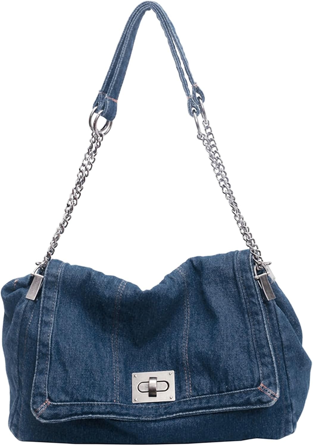 Large Denim Tote Bag for Women - Casual Retro Crossbody Shoulder Bag with Multiple Pockets