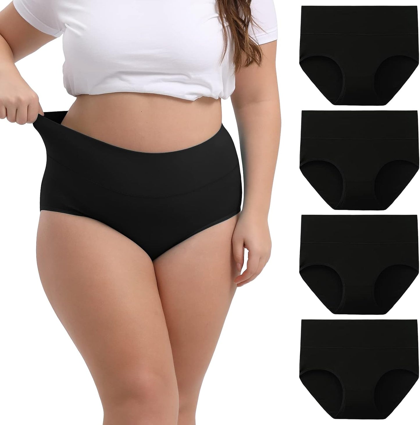 Women's Plus Size XL-6XL Cotton Underwear High Waisted Briefs Panties 4-Pack