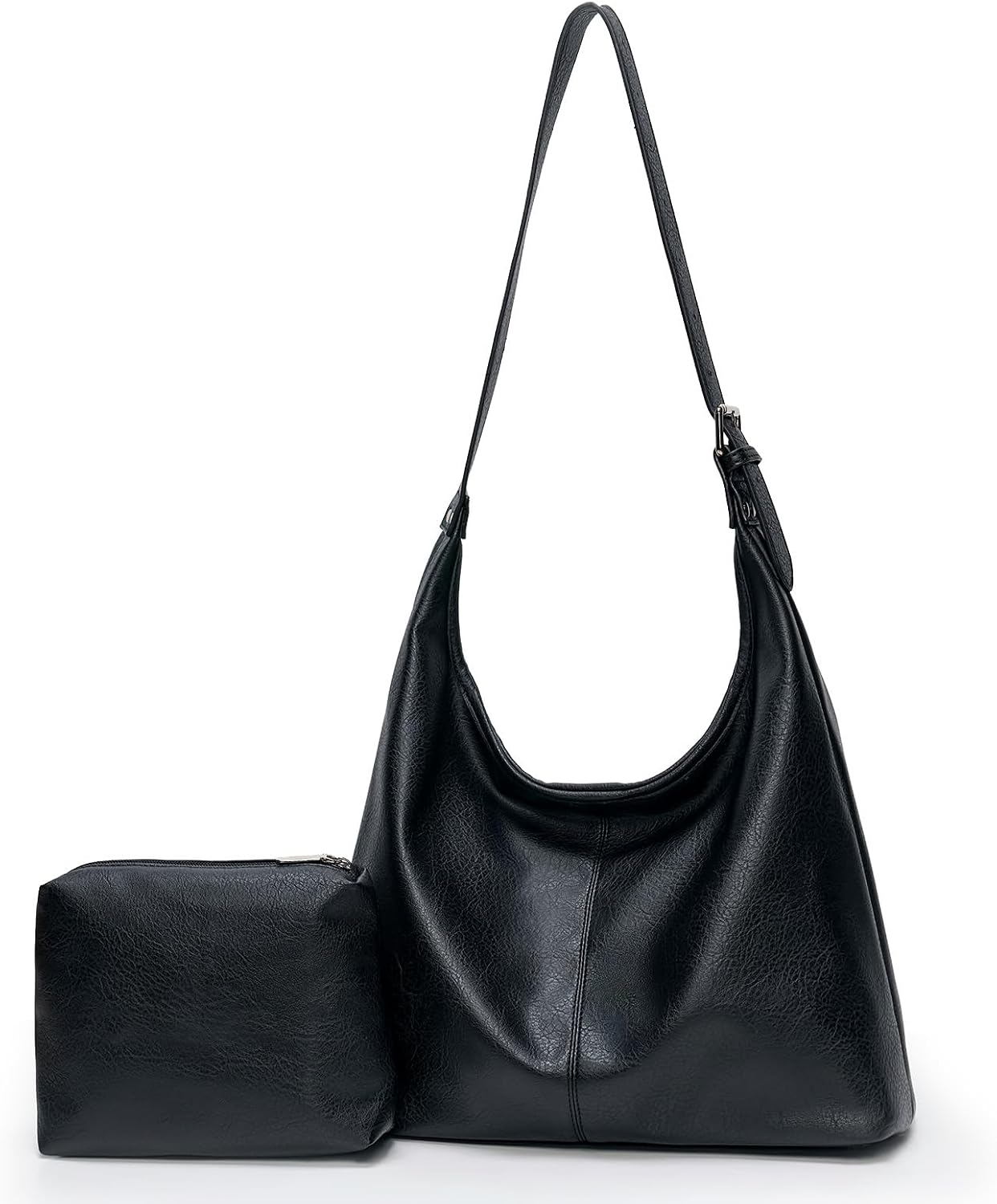 Hobo Bag for Women, Vegan Leather Slouchy Shoulder Tote with Matching Pouch