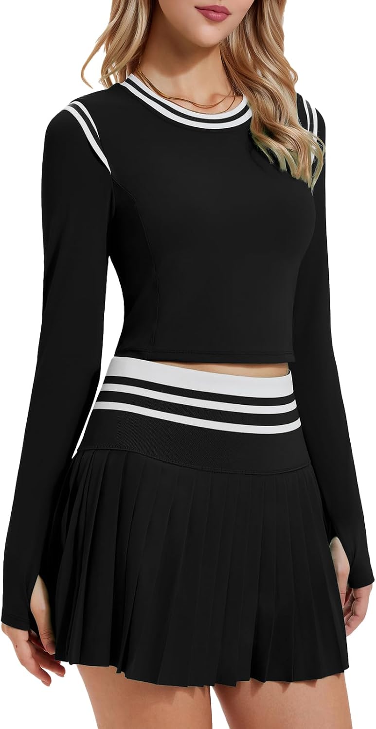 Two Piece Tennis Skirt Set for Women - High Waisted Pleated Athletic Golf Skirt with Pockets