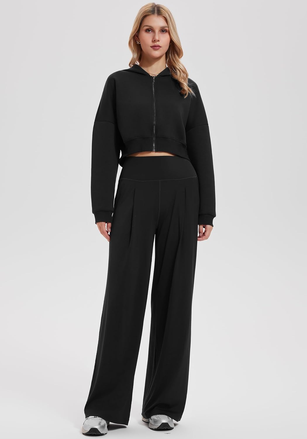 Mudere 2 Piece Sets for Women Fall Travel Outfits Long Sleeve Tracksuit High Waist Wide Leg Pants Zip Sweatsuit Matching Set