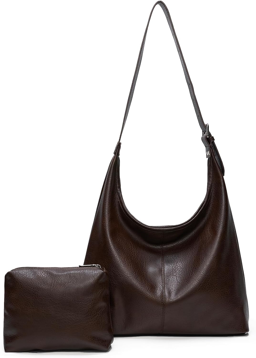 Hobo Bag for Women, Vegan Leather Slouchy Shoulder Tote with Matching Pouch