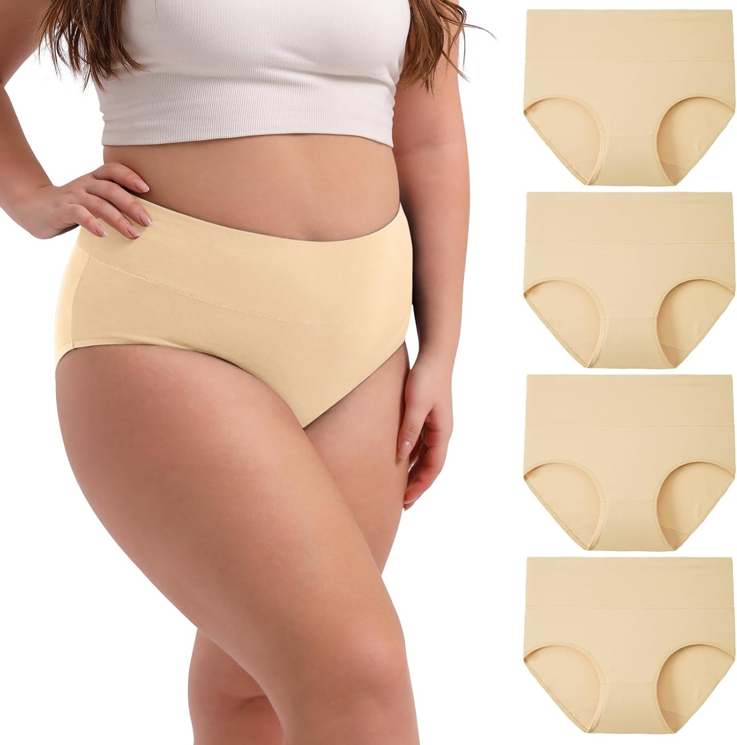 Women's Plus Size XL-6XL Cotton Underwear High Waisted Briefs Panties 4-Pack