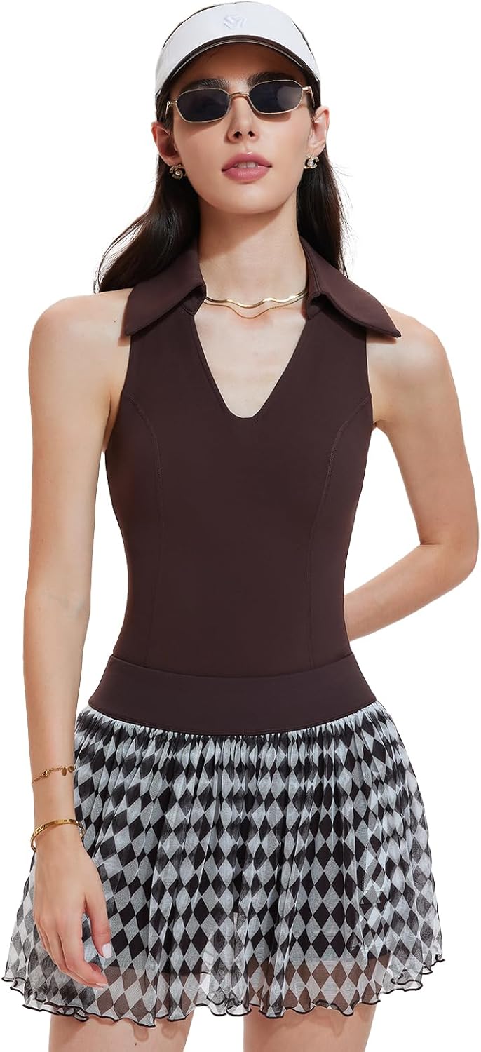 Women's 2 Piece Tennis Skirt Set - Sleeveless Golf Outfit with Built-in Shorts and 4 Pockets