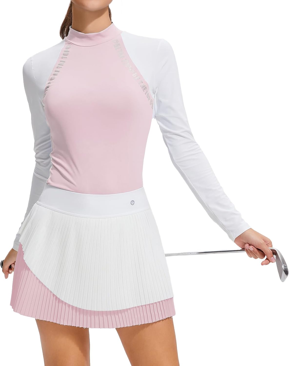 Airfree Two Piece Sets for Women Mock Neck Long Sleeve Tops Golf Skirts Outfits Pleated Tennis Skirt Fall Casual Sets