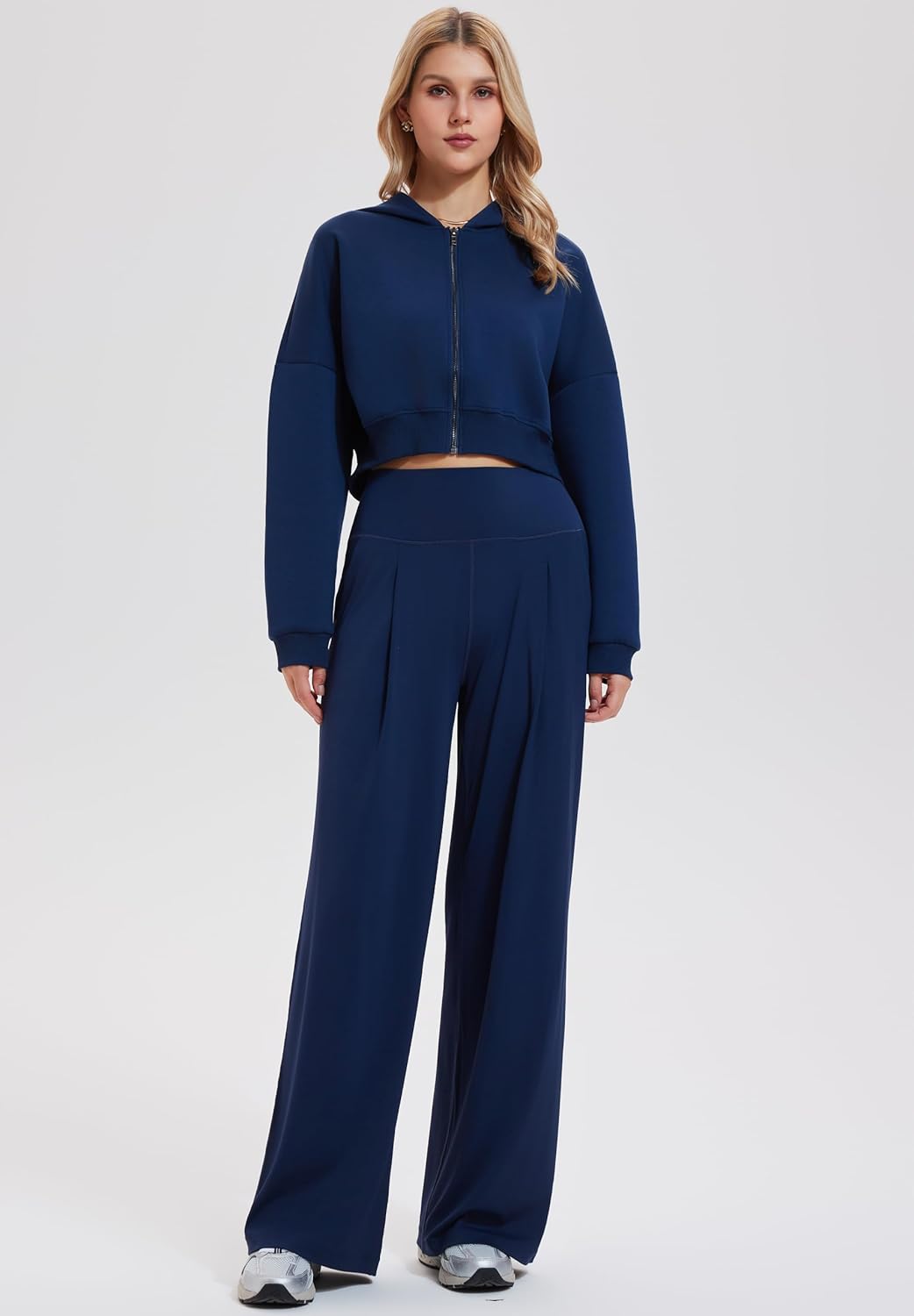 Mudere 2 Piece Sets for Women Fall Travel Outfits Long Sleeve Tracksuit High Waist Wide Leg Pants Zip Sweatsuit Matching Set