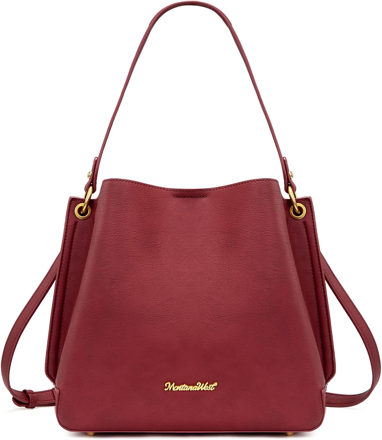 Medium Hobo Purse for Women - 3-Compartment Vegan Leather Bucket Bag with Crossbody Strap