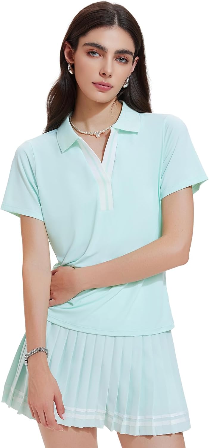 Women's 2 Piece Pleated Tennis Skirt Set - V-Neck Polo Athletic Outfit with Pockets