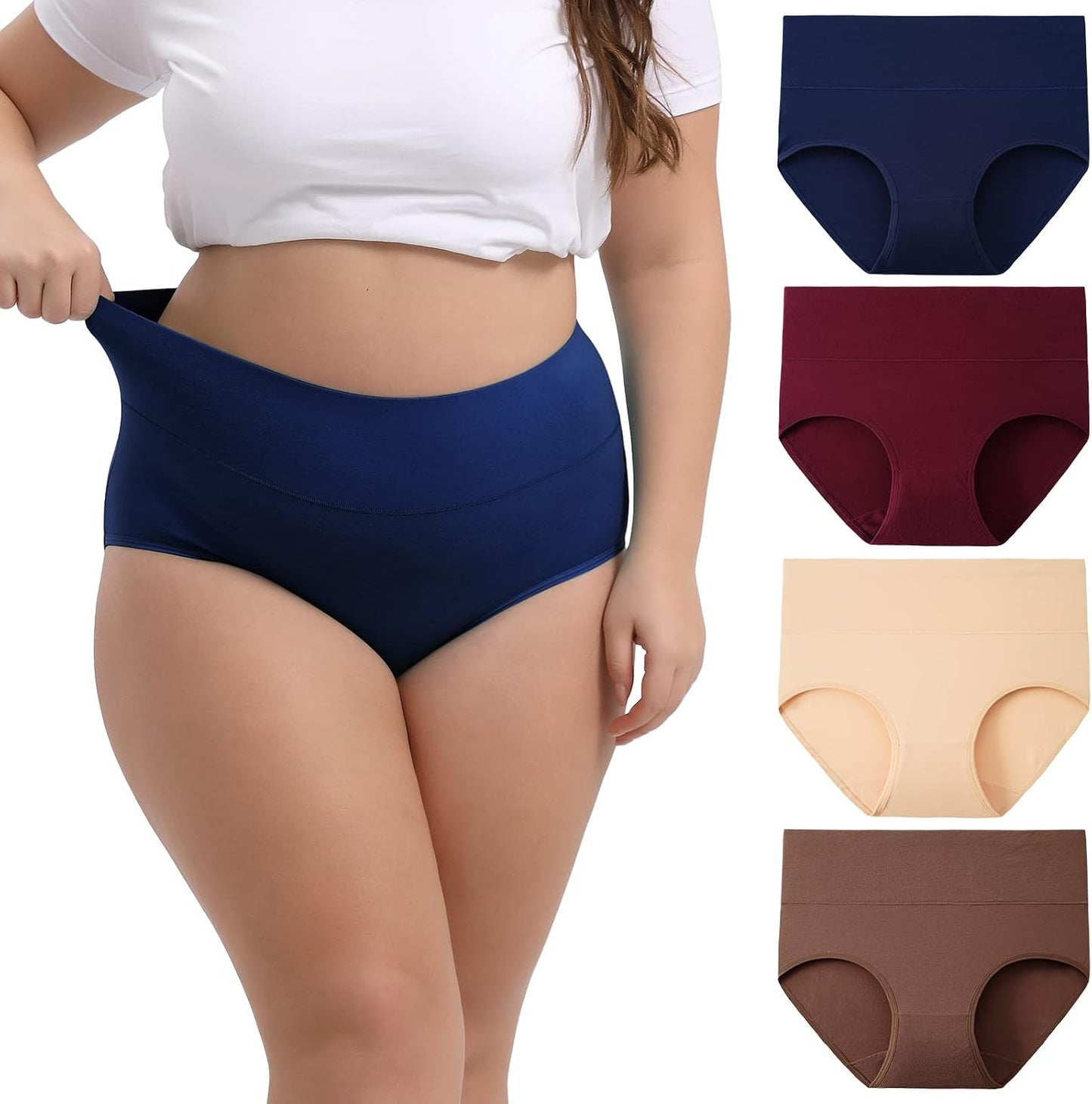 Women's Plus Size XL-6XL Cotton Underwear High Waisted Briefs Panties 4-Pack