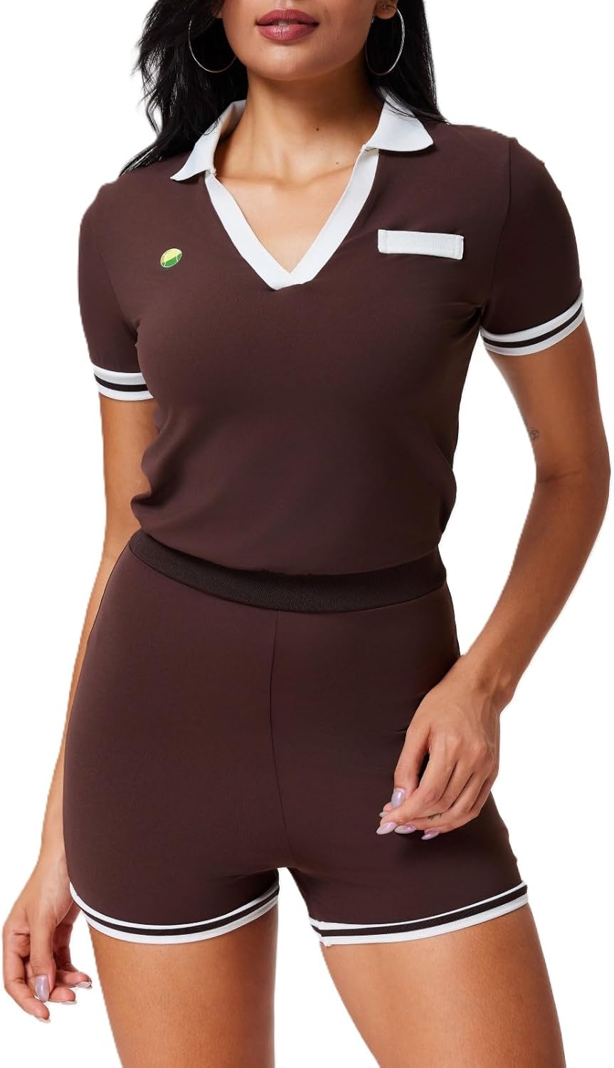 AFZ Workout Jumpsuits for Women High Waisted Athleisure Sets Tennis Outfit with Pockets for Running Yoga Gym
