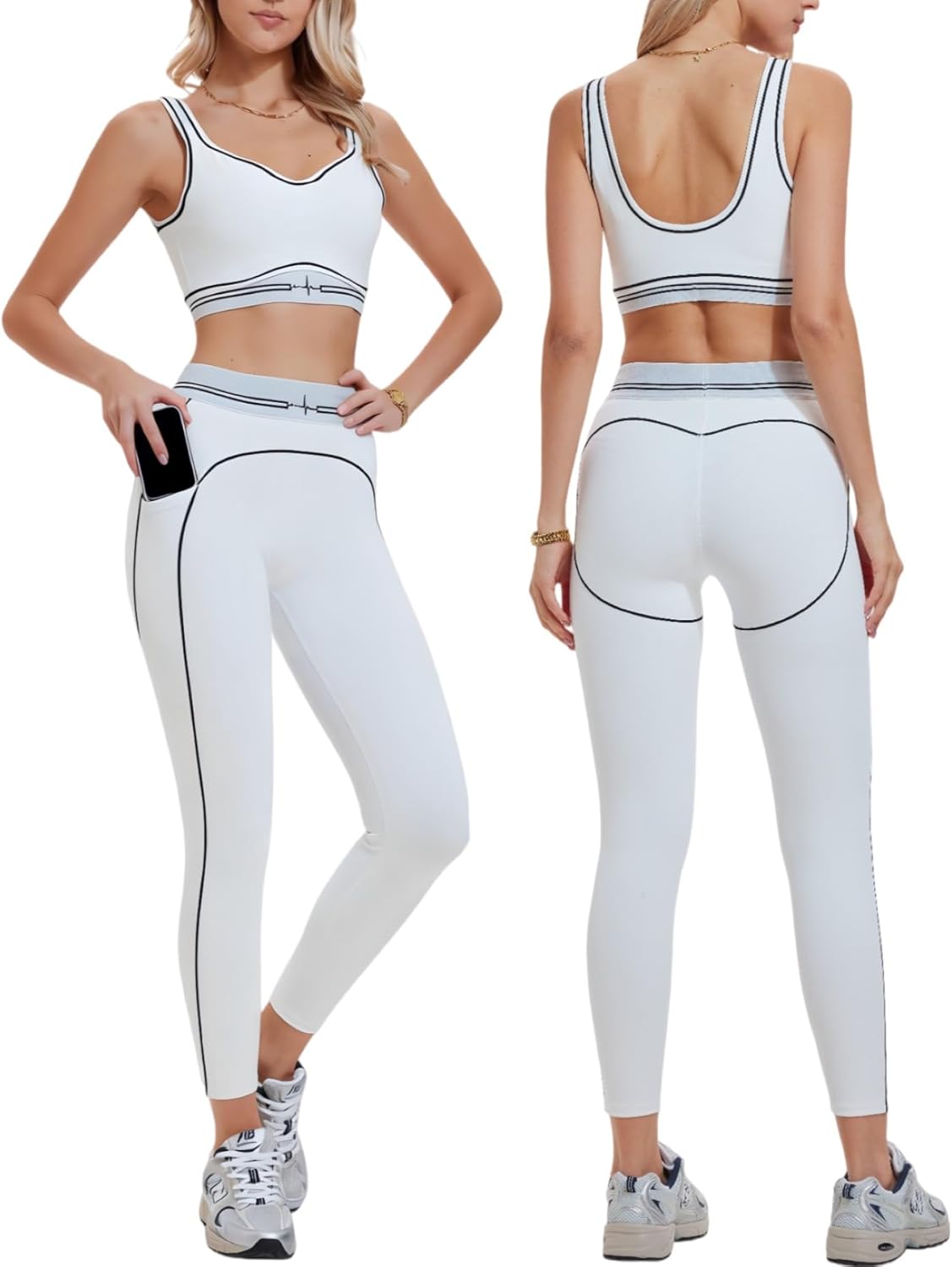 AFZ Yoga Sets for Women with Pockets 2 Piece Workout Pilates Outfits Leggings Sports Bra Athletic Sets