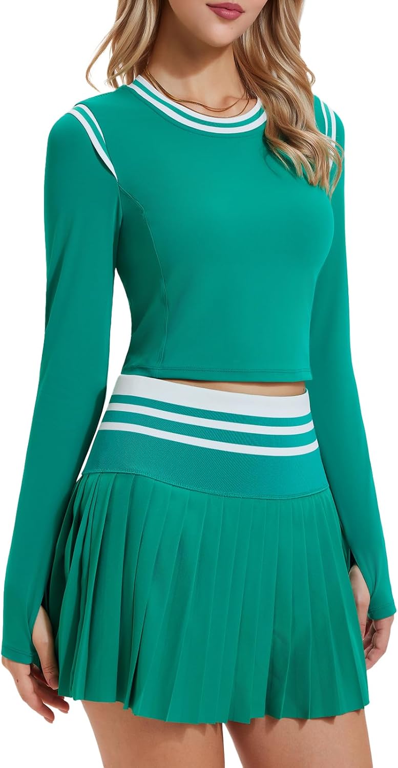Two Piece Tennis Skirt Set for Women - High Waisted Pleated Athletic Golf Skirt with Pockets