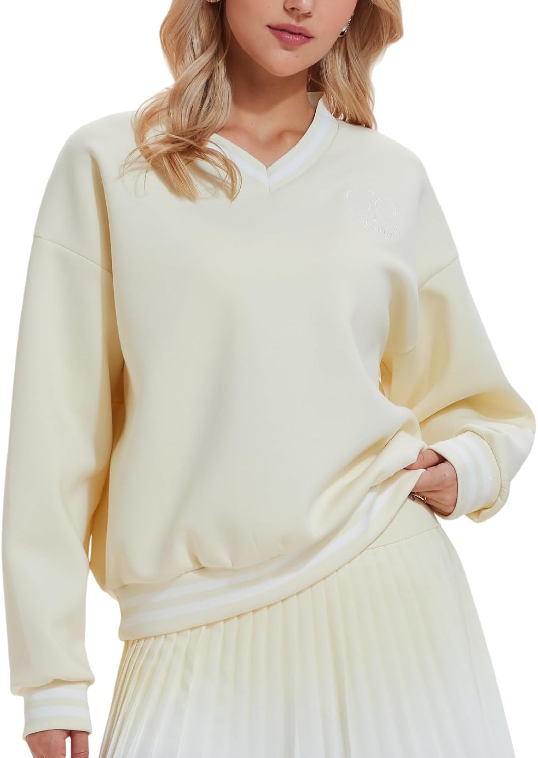 AFZ V Neck Sweatshirts for Women Loose Fit Soft Dressy Long Sleeve Pullover Sweater Tops Preppy Clothes