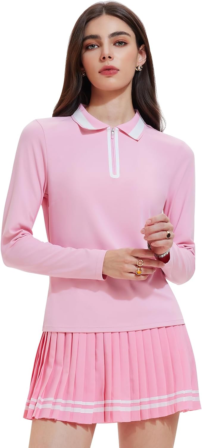 Women's 2-Piece Tennis Skirt Set, Polo V-Neck Top & High-Waisted Pleated Skirt Athletic Outfit