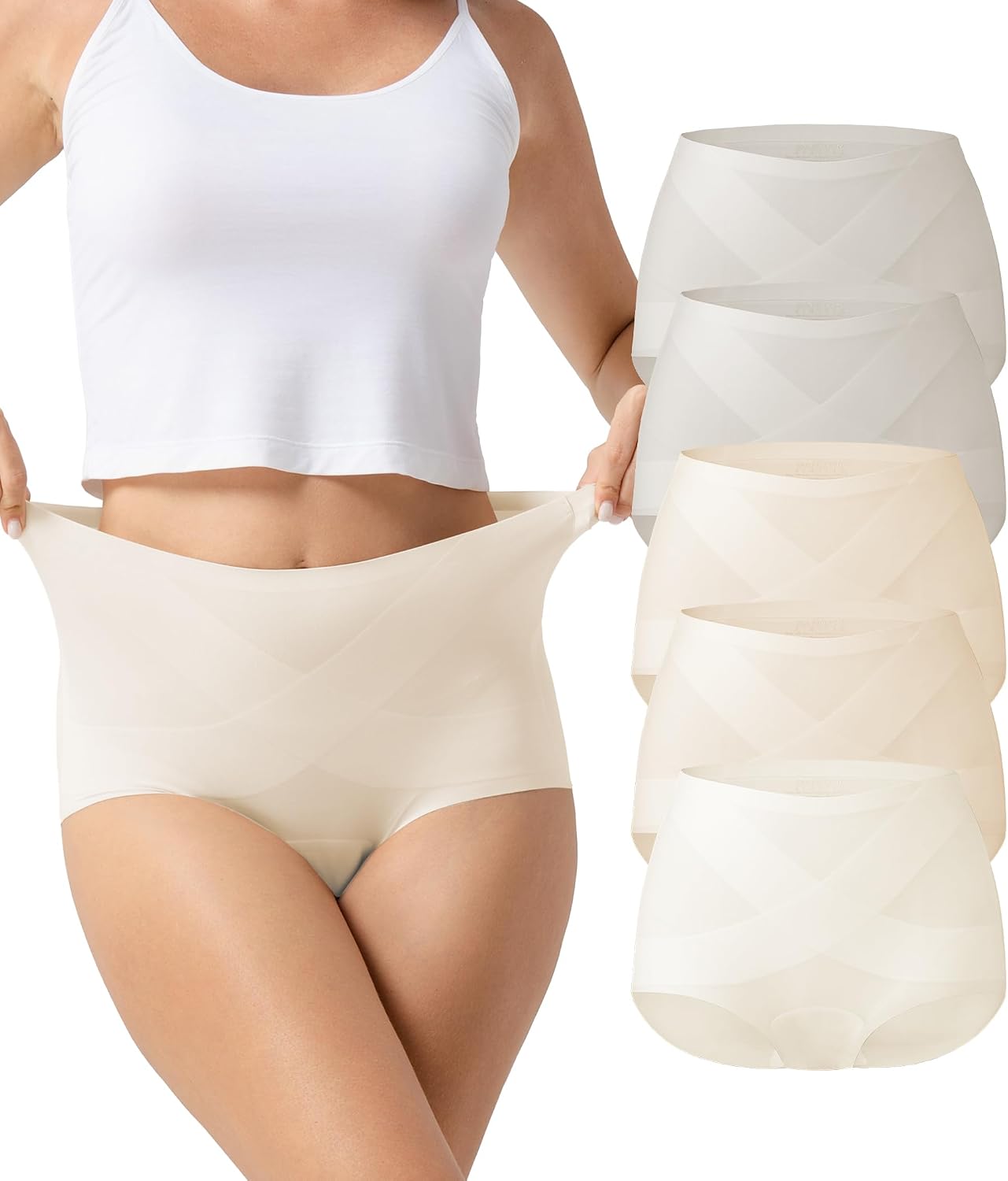 Women's Seamless Underwear, 5-Pack Buttery Soft High Waist Panties, Tummy Full Coverage No Show Invisible Briefs