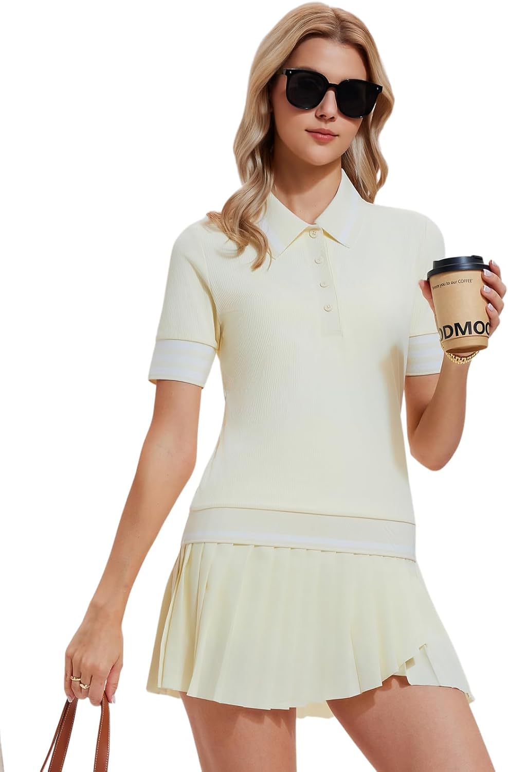 Women's 2 Piece Tennis Skirt Set, Preppy Polo Top & High Waisted Pleated Skort