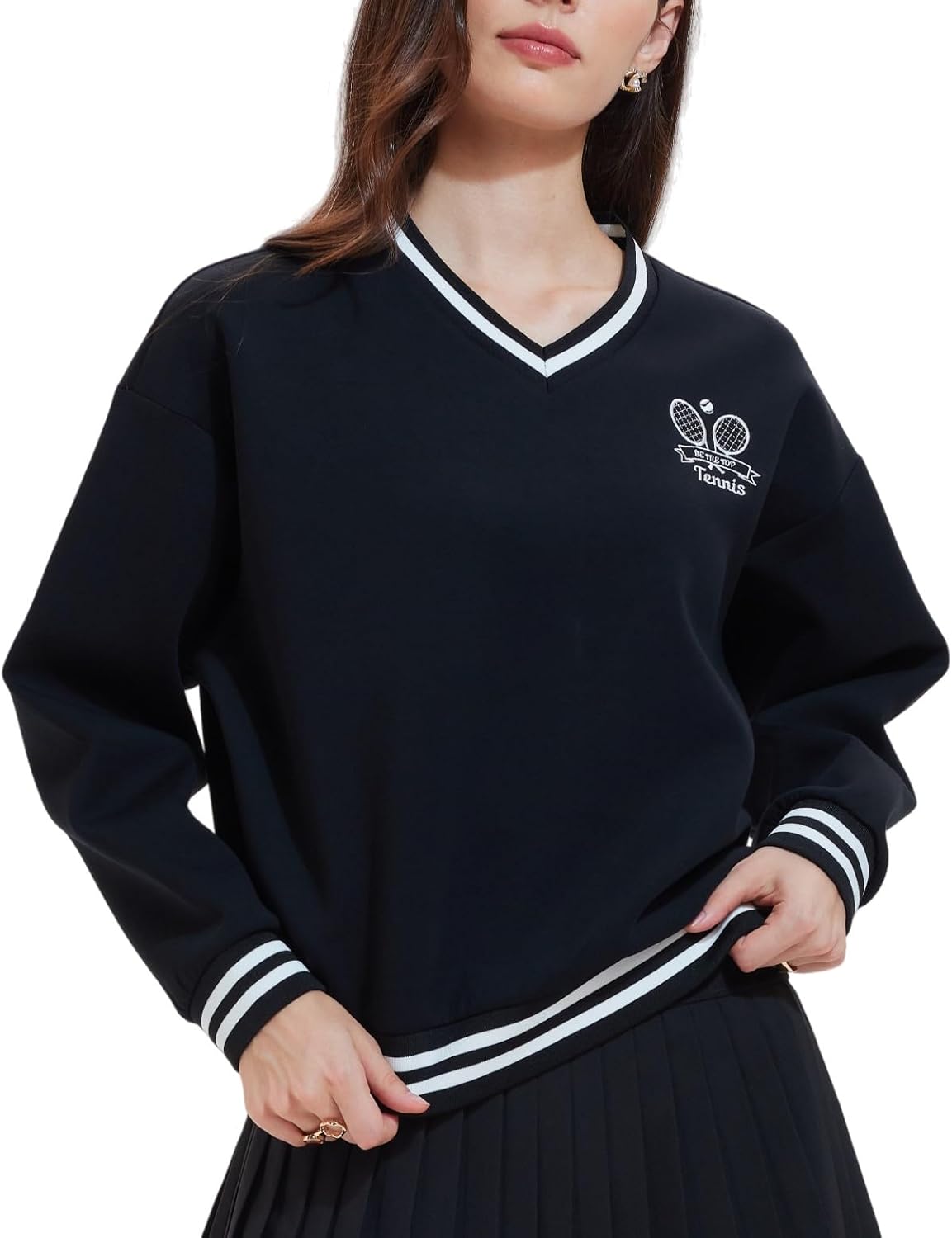 AFZ V Neck Sweatshirts for Women Loose Fit Soft Dressy Long Sleeve Pullover Sweater Tops Preppy Clothes