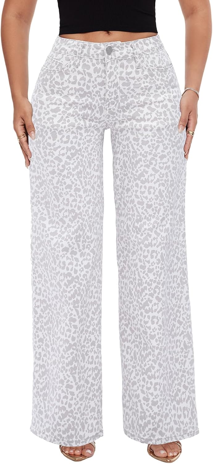 Mid-Low Rise Baggy Jeans Wide Leg for Women Distressed Stretchy Denim Pants