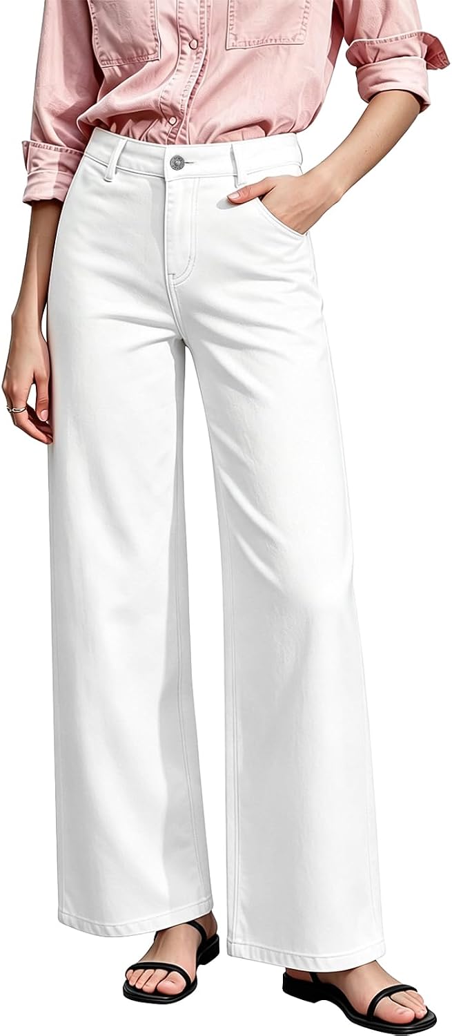 Mid-Low Rise Baggy Jeans Wide Leg for Women Distressed Stretchy Denim Pants
