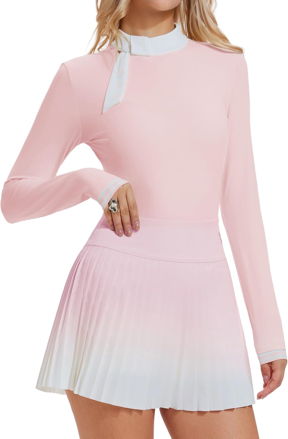 AFZ Tennis Skirt Set for Women Golf Shirt High Waisted Pleated Pickleball Skort Matching Preppy Outfits for Vacation Workout