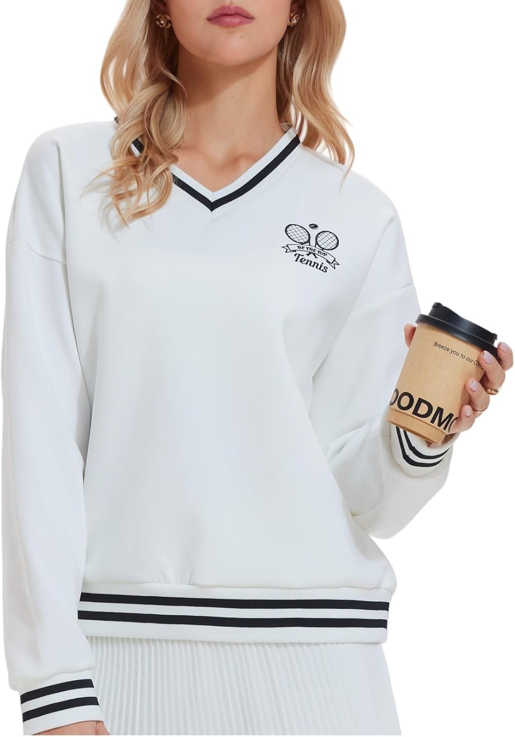 AFZ V Neck Sweatshirts for Women Loose Fit Soft Dressy Long Sleeve Pullover Sweater Tops Preppy Clothes