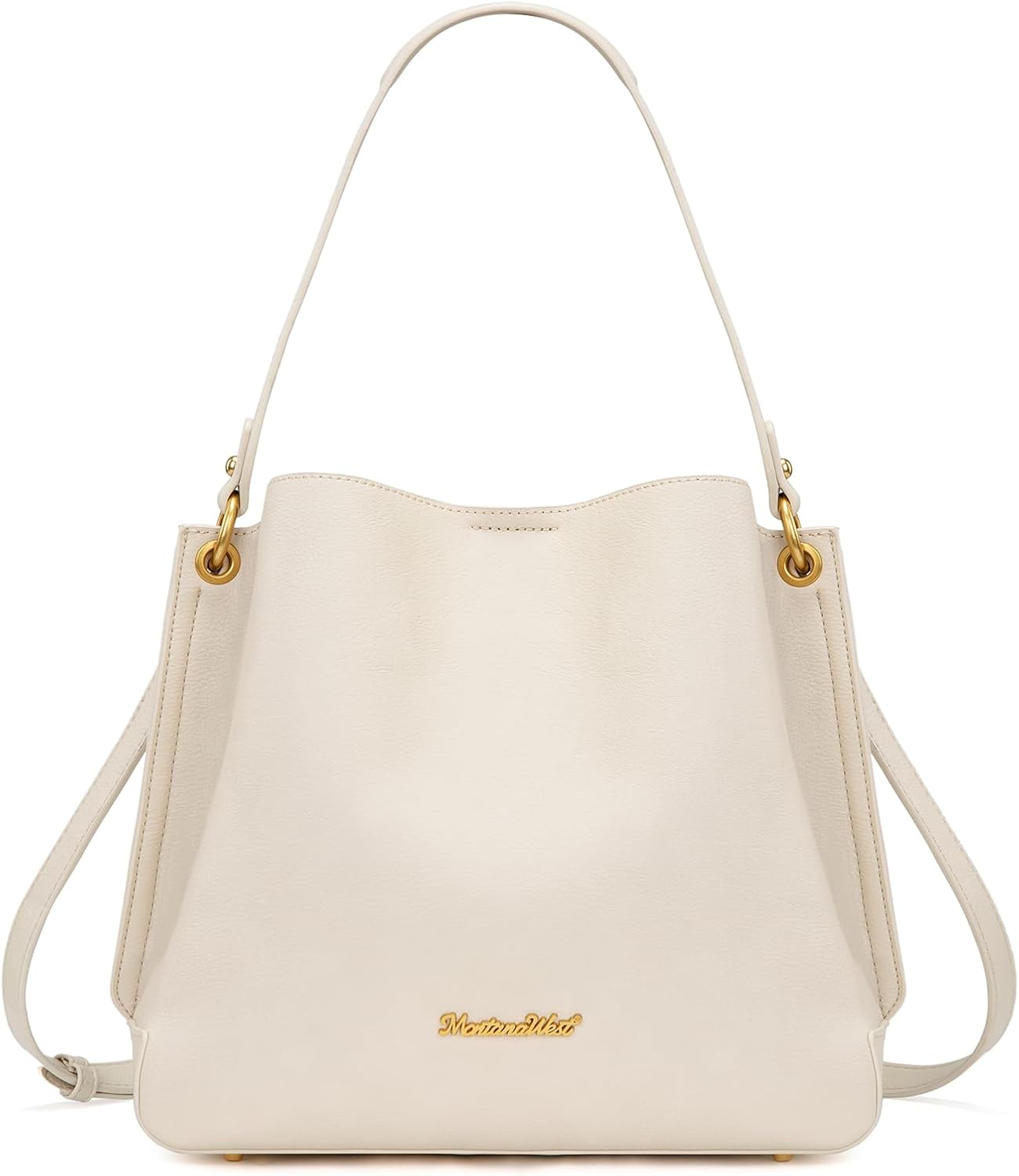 Medium Hobo Purse for Women - 3-Compartment Vegan Leather Bucket Bag with Crossbody Strap