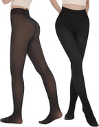 2 Pairs Fleece Lined Thermal Tights for Women - Warm Sheer Leggings for Winter