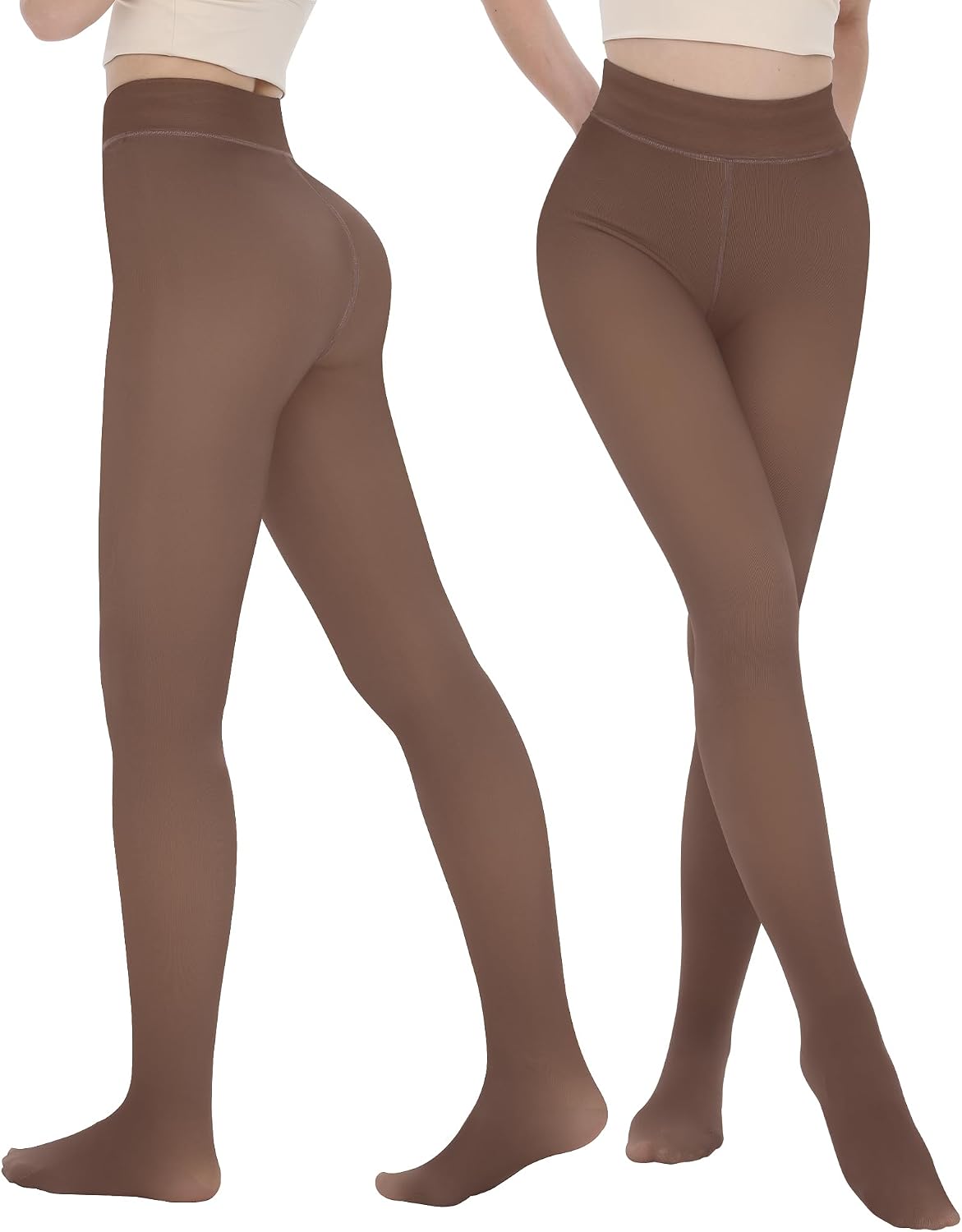 2 Pairs Fleece Lined Thermal Tights for Women - Warm Sheer Leggings for Winter