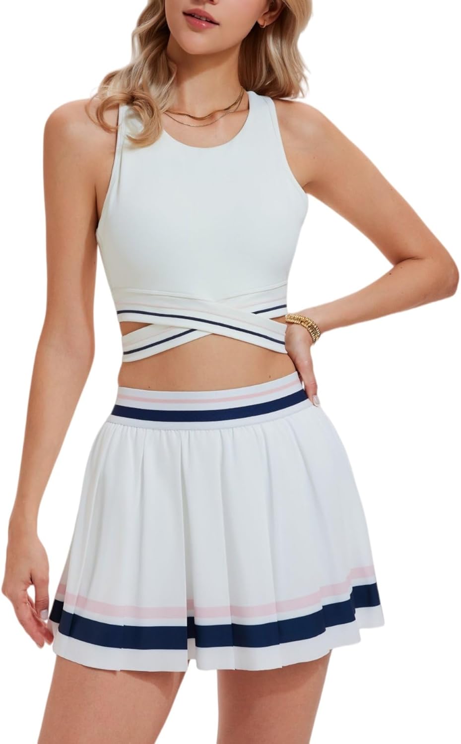 AFZ Women 2 Piece Outfits Tennis Skirt Set Crop Top High Waisted Pleated Skirt Matching Athletic Going Out Y2K Preppy Clothes