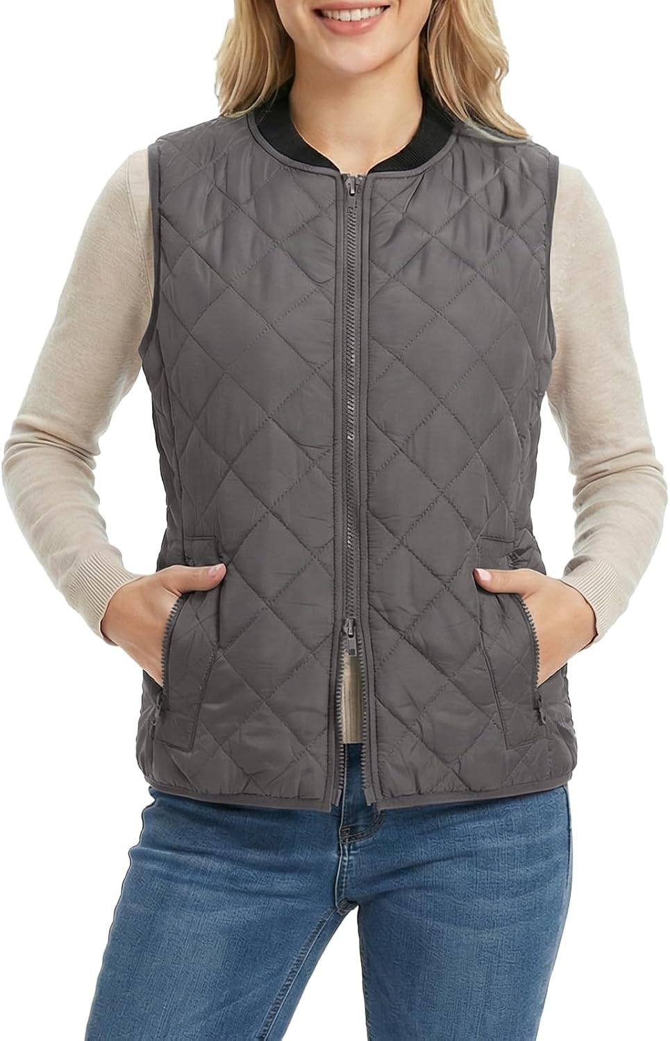 Womens Lightweight Quilted Vest - Zip Up Sleeveless Padded Gilet for Fall